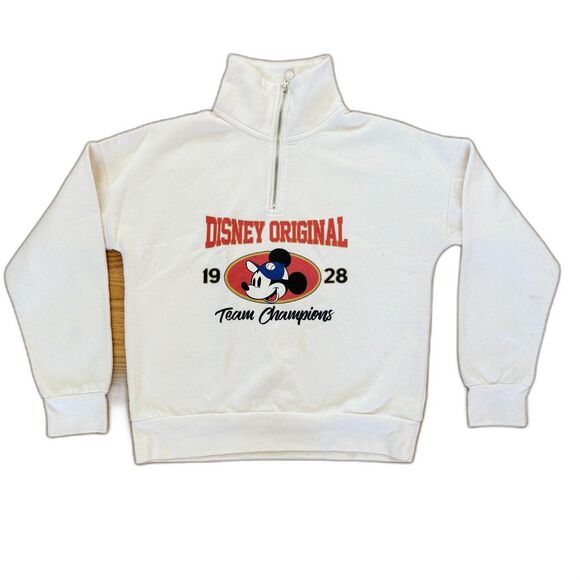 Vintage Disney Mickey Mouse Quarter Zip Mock Neck Sweatshirt Size Extra Small - Picture 1 of 6